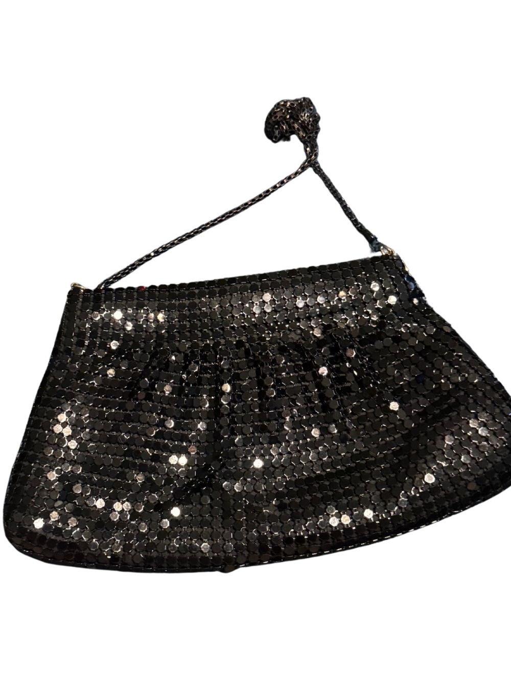 Vintage Purse Crossbody Black Metal Mesh Snake Chain Shoulder Strap 1960s